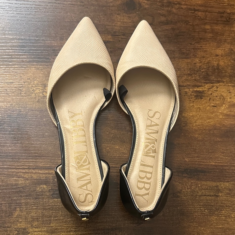Sam & Libby Beige and Black Pointed Flats